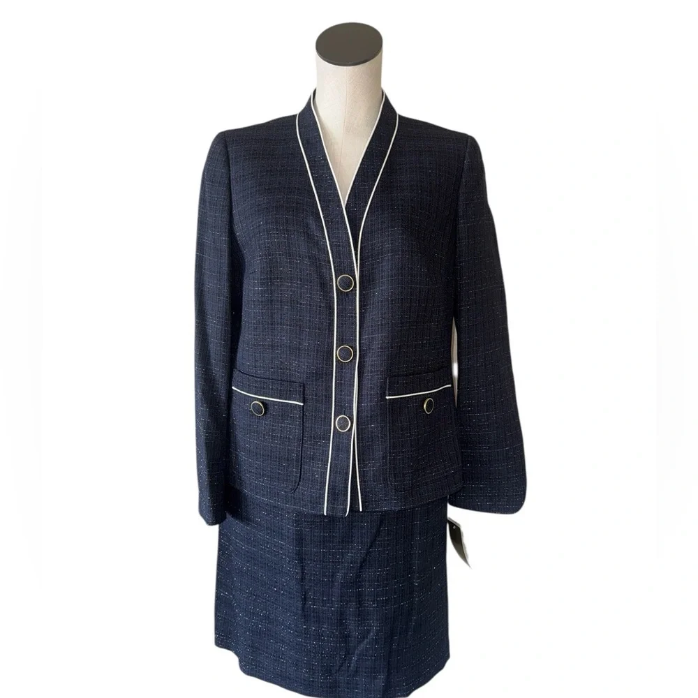NWT NIPON BOUTIQUE Navy/Ivory 2pc Jacket And Skirt Suit